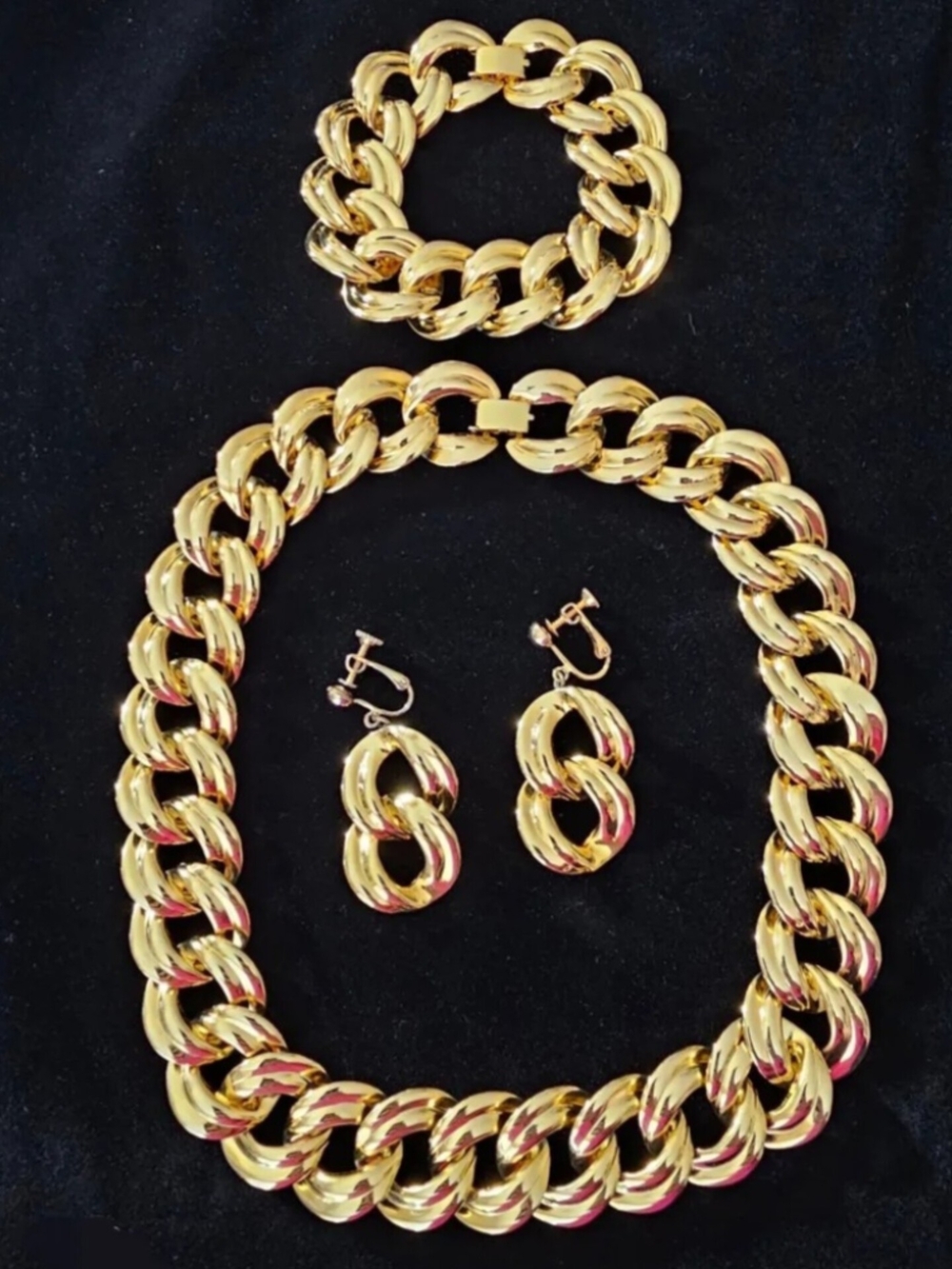 VTG 80s 90s Oversized Gold Link Chain Statement Jewelry Set ZCMI Box